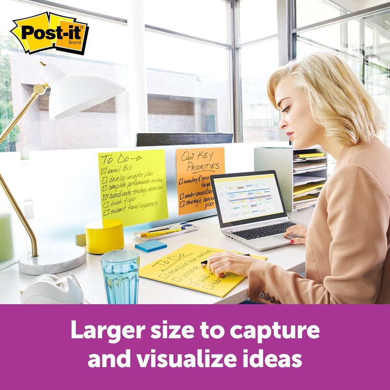 Post-it Super Sticky Big Notes, 11 in x 11 in, 1 Pad, 2X The Sticking Power, Neon Orange (BN11O) - Image 3